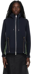 Sacai Shell-paneled Cotton-blend Jersey Hooded Jacket In 201 Navy