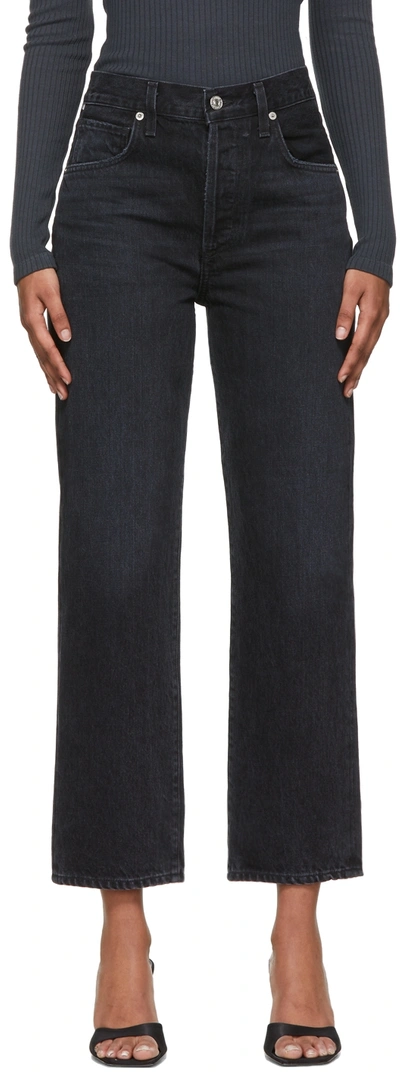 Citizens Of Humanity Black Emery Relaxed Cropped Jeans In Licorice