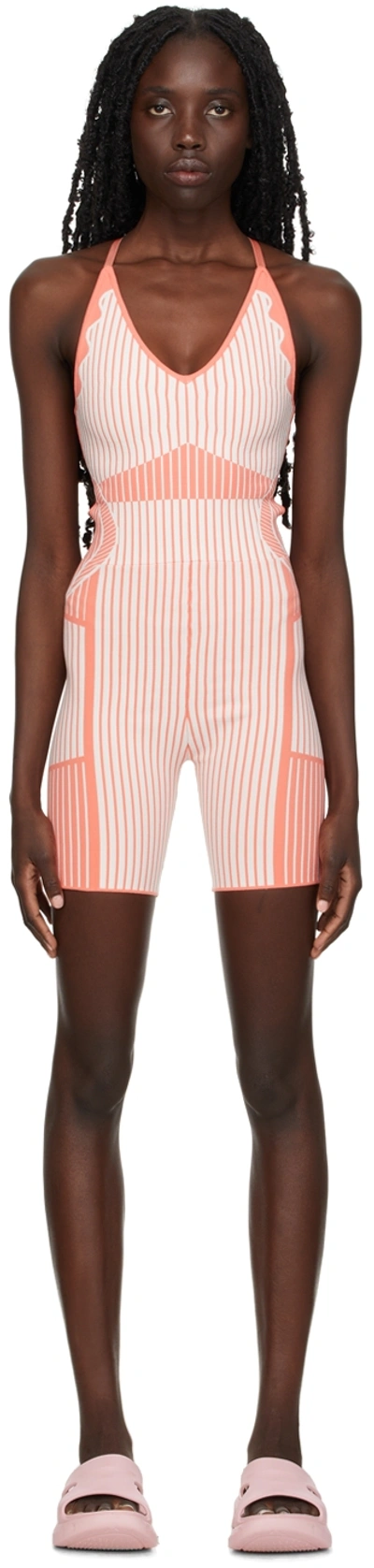 Ph5 Pink & White Eco Jaylin Compression Jumpsuit In Coral Reef