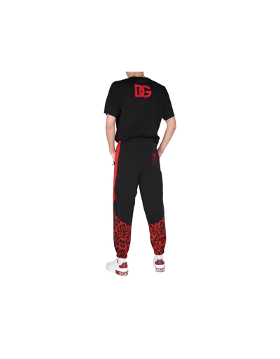 Dolce & Gabbana Nylon Jogging Pants With Leopard Print In Multi