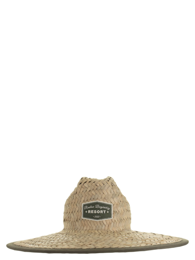 Ruslan Baginskiy Neutral Logo Straw Fedora Hat In Neutrals