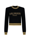 Balmain Logo Wool Blend Knit Cropped Sweater In Black