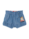 MOSCHINO BABY GIRL DENIM SHORTS, WITH TEDDY BEAR PRINT, WAIST WITH ELASTICATED DRAWSTRING, TWO SIDE BELLOWS P