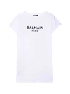 Balmain Teen Logo-print Cotton T-shirt In Bianco/nero