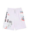 KENZO TEEN BOYS SHORTS LIGHT GRAY WITH MULTICOLOR LOGO PRINT ON THE LEG AND DRAWSTRING AT THE ELASTICATED 