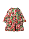 KENZO RED / GREEN / BLACK MIDI DRESS TEEN GIRL WITH ALL-OVER FLORAL PRINT OF MEDIUM LENGTH, ROUND NECKLINE