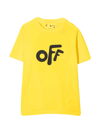 Off-white Yellow T-shirt For Boy With Black Logo In Giallo/nero