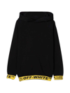 OFF-WHITE BLACK SWEATSHIRT WITH HOOD AND YELLOW DETAILS