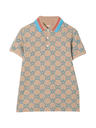 Gucci Kids' Beige Unisex Polo Shirt In Marrone