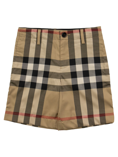 Burberry Kids' Royston - Tartan Pattern Stretch Cotton Tailored Shorts In Archive Beige