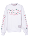 GCDS WHITE SWEATSHIRT WITH FLOREAL LOGO EMBROIDERY