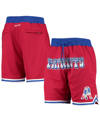 MITCHELL & NESS MEN'S MITCHELL & NESS RED NEW ENGLAND PATRIOTS JUST DON GOLD RUSH SHORTS