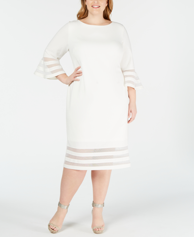 Calvin Klein Plus Size Sheer-stripe Sheath Dress In Cream
