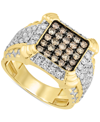 MACY'S MEN'S WHITE DIAMOND (1-1/3 CT. T.W.) & BROWN DIAMOND (7/8 CT. T.W.) CLUSTER RING IN 10K GOLD