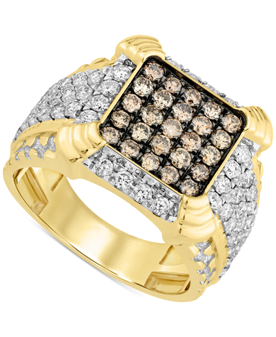 Macy's Men's White Diamond (1-1/3 Ct. T.w.) & Brown Diamond (7/8 Ct. T.w.) Cluster Ring In 10k Gold