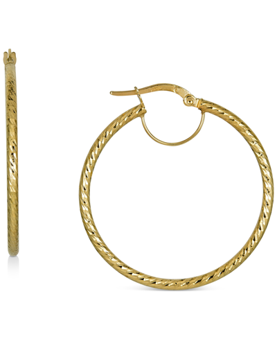 Macy's Textured Medium Hoop Earrings In 10k Gold, 40mm In Yellow Gold