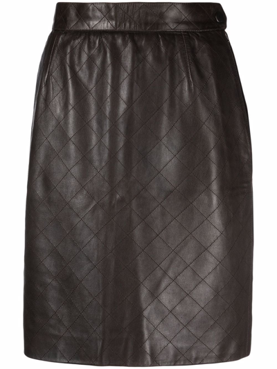Pre-owned Saint Laurent 1980s Diamond-quilted Leather Skirt In Brown
