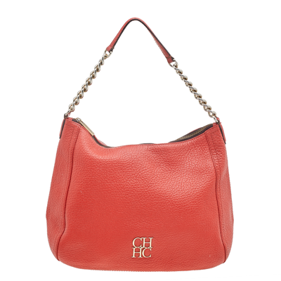 Pre-owned Carolina Herrera Orange Leather Chain Hobo