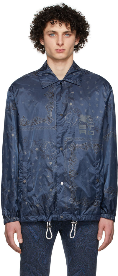 Etro Nylon Jacket With Paisley Bandana Pattern In Blue