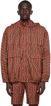 Ahluwalia Men's Braid-print Recycled Raincoat In Red/khk/blk
