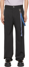 SONG FOR THE MUTE BLACK & BLUE LOOSE PLEATED LANYARD TROUSERS