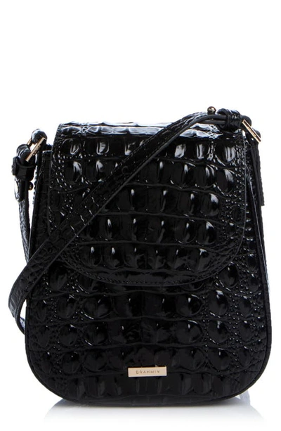 Brahmin Everlee Croc Embossed Leather Crossbody Bag In Black