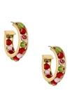 Ettika Green And Red Glass Beaded Hoop Earrings In Gold