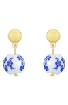 Ettika Chinoiserie Imitation Pearl Drop Earrings In Blue/ Yellow Multi