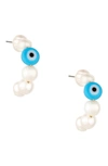 Ettika Imitation Pearl And Evil Eye Beaded Hoops In Blue/ White