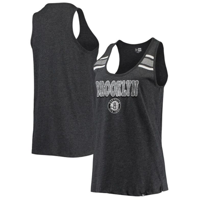 New Era Women's  Heathered Black Brooklyn Nets Scoop-neck Racerback Tank Top