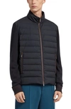 Zegna Trofeo Elements Wool And Cotton Hybrid Short Jacket In Navy