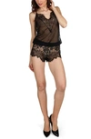 Memoi Women's Avril Lace & Mesh Lingerie Romper In Black