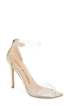 Stuart Weitzman Nudistcurve Ankle Strap Sandal In Platino/ Clear