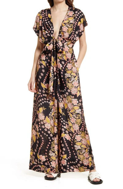 Free People In The Mood For Love Floral Print Jumpsuit In Black Combo