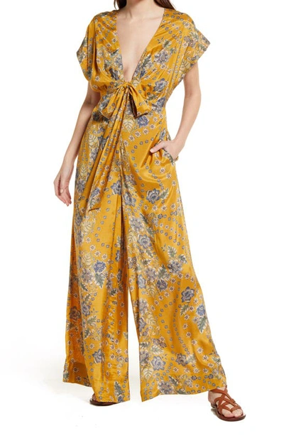 Free People In The Mood For Love Floral Print Jumpsuit In Golden Combo