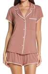 Eberjey Frida Whipstitch Short Pajama Set In Hazelnut/bone