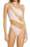 Norma Kamali Mesh Insert Mio One-piece Swimsuit In Pearl Mesh