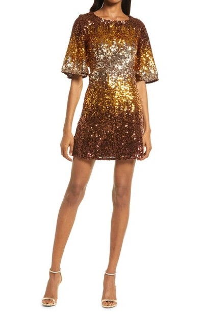 French Connection Estari Sequin Cutout A-line Dress In Ombre Gold - Main Image