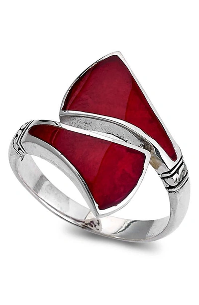 Samuel B. Sterling Silver Coral Shell Bypass Ring In Red