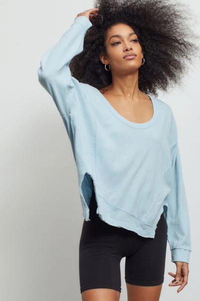 Urban Outfitters Uo Rebel Raw-edge Long Sleeve Tee In Light Blue