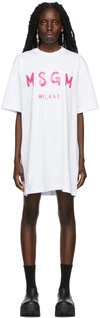Msgm Logo Print Round-neck Dress In White
