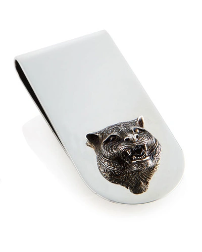 Gucci Money Clip With Feline Head In Silver In 925 Sterling Silver