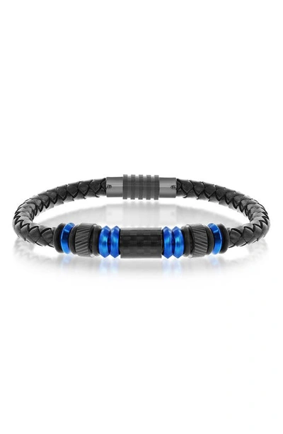 Blackjack Stainless Steel & Carbon Fiber Woven Leather Bracelet In Blue/ Black