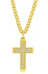 Blackjack Polished Cz Cross Necklace In Gold