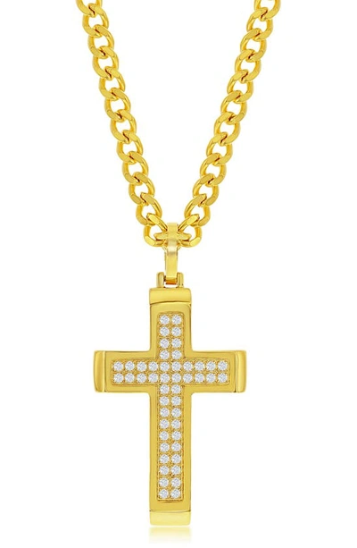 Blackjack Polished Cz Cross Necklace In Gold