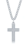 Blackjack Polished Cz Cross Necklace In Silver