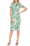 Alexia Admor Scuba Midi Sheath Dress In Green Abstract
