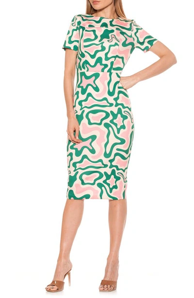 Alexia Admor Scuba Midi Sheath Dress In Green Abstract