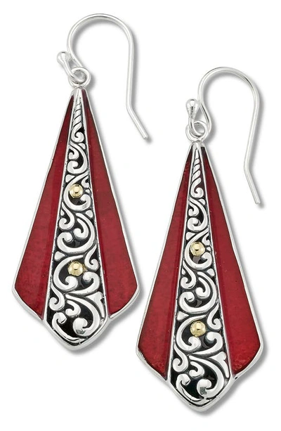 SAMUEL B. STERLING SILVER & 18K GOLD CORAL DROP EARRINGS