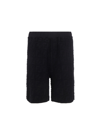 Fendi Ff Karligraphy Chenille Shorts In Black